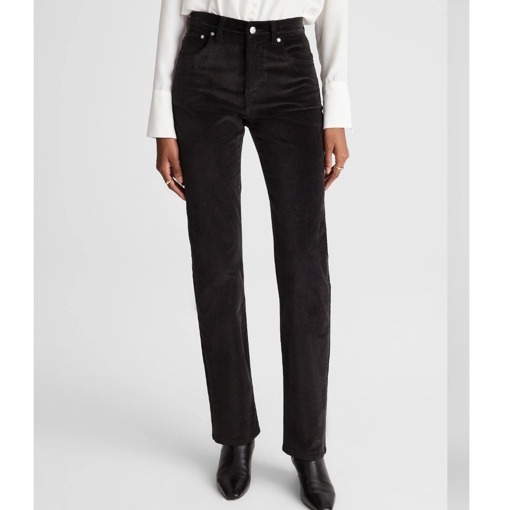 Madewell The Longline Straight Black Velvet Pant High Rise Size 30
